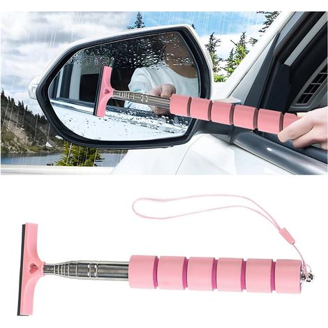 Tergicristallo universale per specchietti retrovisori per auto, per vetri doccia, retrattile, portatile, tergicristallo retrattile con testina multistrato, per auto (rosa)
