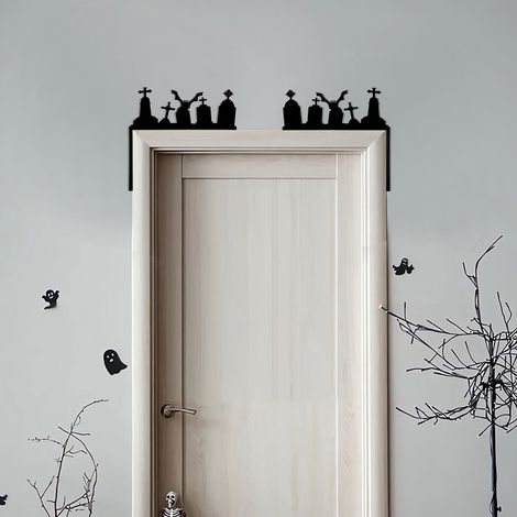 Décor De Porte D'Halloween - Toile D'Araignée En Fibres Synthétiques - Autocollants D'Angles Pour Portes Et Fenêtres - Chauves-Souris Et Citrouilles - Lot De 12 (1/3)