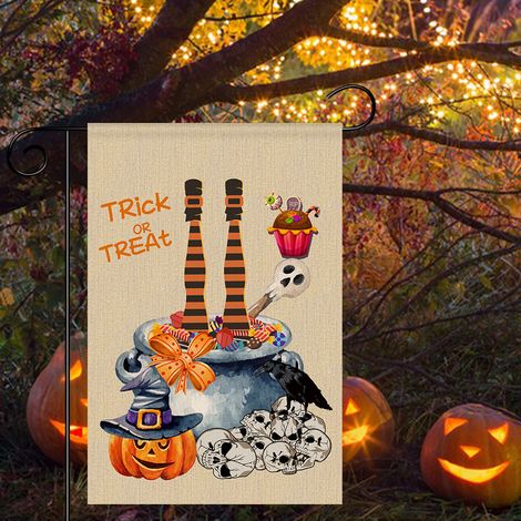 Drapeau d Halloween, drapeau d Halloween, drapeau de décoration de cour du festival des fantômes drapeau de jardin de cour d impression numérique double face de style nordique (30 × 45 cm) (1/4)