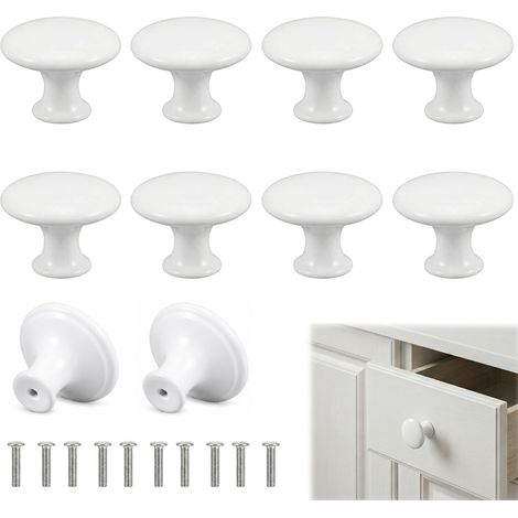 Boutons de Meuble Blancs en Acier Inoxydable, Aspect Céramique, 29mm (1/5)