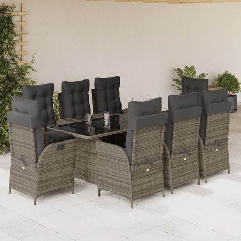 Ensemble à manger de jardin 9 pcs-Salon de jardin coussins gris résine tressée 386581 (1/5)