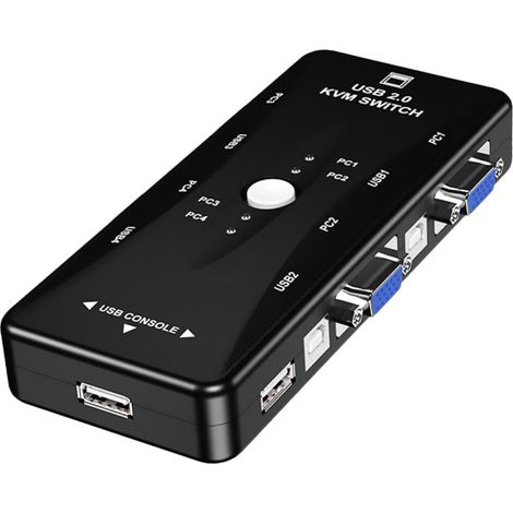 Boîtier KVM USB 4 ports, commutateur clavier souris écran VGA/DisplayPort, switch USB pour imprimante et périphériques (1/5)