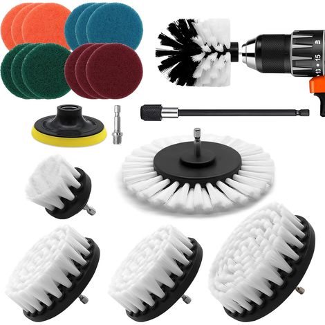 Bürstenaufsatz Bohrmaschine Set, 20 Stück Bürstenaufsatz Akkuschrauber Bürste Reinigungsbürste Felgenbürste Scrubber Reinigung Kit, Power Scrubber für Bad, Felgen & Polster, Weiß (1/5)