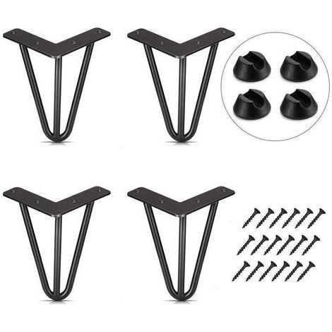 Lot de 4 Pied de Table 10cm Pied Meubles DIY pour Table à Manger Basse Bureau Noir + Protège Pieds et Vis (1/5)