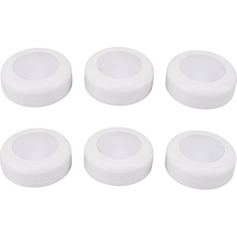 Lot de 6 spots LED ronds à intensité variable avec télécommande, pour éclairage sous meuble, placard ou comptoir (blanc). (1/5)