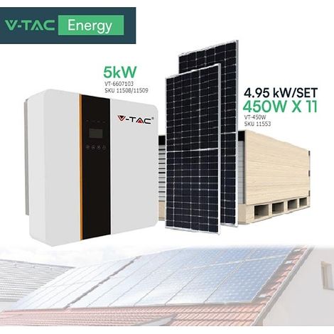 Kit 4.95kW 11 Pannelli Solari Fotovoltaici 450W IP68 + Inverter Ibrido 5kW Monofase LCD (1/3)