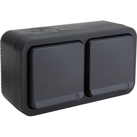 Double prise française type E IP55 - 2P+T 16A - bornes auto - saillie - gamme Granite - Protec (1/5)