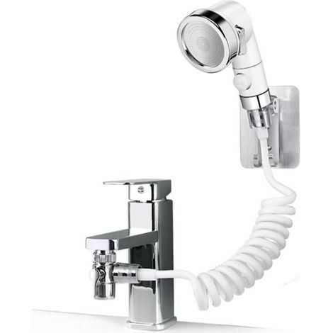 Ensemble Pommeau Douche pour Lavabo, Douchette de Salle de Bain, Tuyau Télescopique, Parfait pour Laver les Cheveux ou Nettoyer le Lavabo (Robinet pas Inclu) (Argent) (1/5)