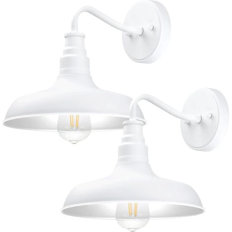 Luminaires extérieurs à col de cygne, lot de 2 lampes de style ferme/grange, adaptés pour porche/garage, blanc mat (1/5)