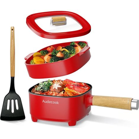 Casserole électrique, 2 L Poêle à frire antiadhésive (Rouge, 2 litres) (1/5)