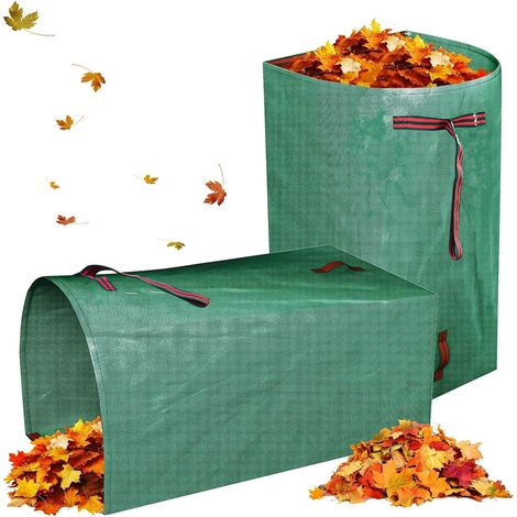 Lot de 2 sacs à déchets de jardin de type pelle à poussière très résistants - 270 l avec poignées - Réutilisables, pliables et imperméables pour herbe, feuilles, sol, déchets et matériaux de (1/5)