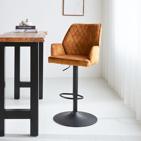 Novan Tabouret De Bar Industriel Velours Cognac (1/5)