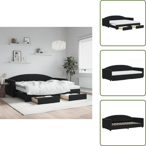 Doppelbett - vidaXL Tagesbett Ausziehbar mit Schubladen Schwarz 90x190 cm Samt - Wohnzimmerbett (1/5)