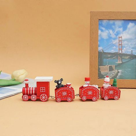 Train de Noël en bois rouge - Décoration de Noël - Ornement de Noël - Cadeau de Noël - Paysage décoratif pour enfants (1/5)