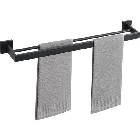 Porte Serviette Mural Salle de Bain, Support Serviette de 2 Barres en Acier Inoxydable pour Cuisine Lavabo Toilette, 70CM Finition Noir Mat, EGA7202-700-B (1/5)