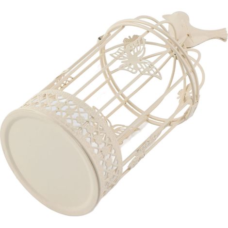 Porte-bougie ajouré en forme de cage avec décoration oiseau pour intérieur - Blanc (1/5)