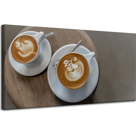 Lienzo impreso con diseño de tazas de café para la cocina, 120x60 cm.