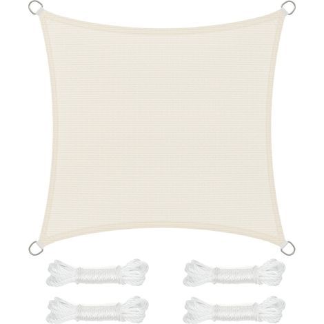 Voile d’Ombrage 2 x 2 m, Protection Solaire en Tissu HDPE, Respirant, Perméable à l’Eau, pour Terrasse, Jardin, Balcon, Camping, Carré, Concave, Cordes de 2 m, Beige (1/5)