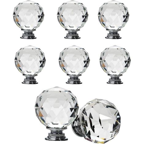 Lot de 8 boutons de tiroir sphériques en cristal,Poignée Bouton de Porte forme Diamètre 30mm Cristal Clair, Boutons d'armoire Mant Rond Verre Boutons Décoration pour Meuble Tiroir (40 mm)