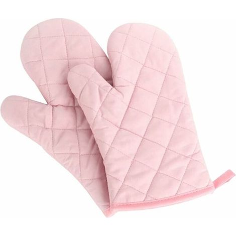 Gants de cuisine résistants à la chaleur Gants de cuisine épaissis résistants à la chaleur Gants de cuisine maniques, coton, 1 paire de rose, (1/5)