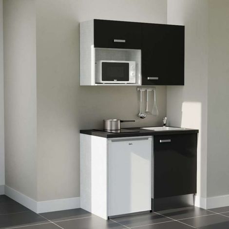 Kitchenette K07L-PT - 120 cm avec plan de travail et évier, emplacements frigo et micro-ondes
