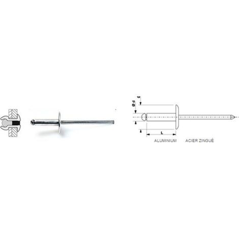 DEGOMETAL - 100 Rivets aveugles standards Alu/Acier Tête Large 4.8X12 - 103 248 121