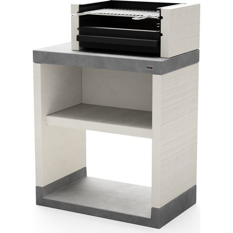 TUOZI - Barbacoa de Obra para Leña y Carbón Modelo PLAN 1 (Gris/Blanco - 78 x 47 x 113 cm) REF: T00872 - Uso en Exteriores