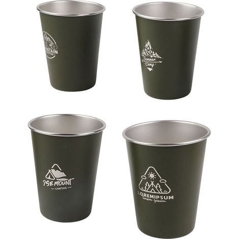 Gobelets Camping Acier Inox 304 Lot de 4 350ml Empilables Motifs Uniques Vert Militaire pour Voyage Randonnée Pique-nique Extérieur (1/4)