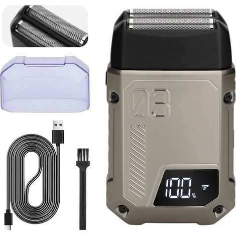 (Grau) Elektrischer Folienrasierer für Herren, 2 einstellbare Geschwindigkeiten, IPX6 wasserdicht, mit LED-Anzeige für Gesicht, Bart und Kopf (grau) (1/5)