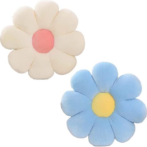 Blumenkissen, dekoratives, blumenförmiges Kissen, florales Bodenkissen, Sitzkissen, weiches und niedliches Kissen fürs Schlafzimmer – 40 x 40 cm – weiß und rosa