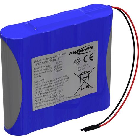 Pacco batteria 4x Ansmann 4S1P Akkupack 4x 18650 Kabel Li-Ion 14.5V 3500mAh Li-Ion 14.5 V 3500 mAh