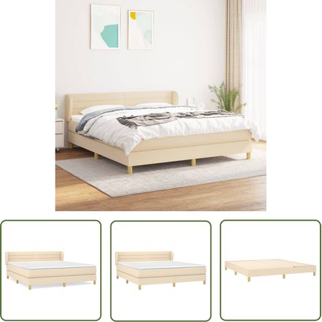 The Living Store Boxspringbett mit Matratze Creme 160x200 cm Stoff - Boxspringbett - Betten - Schlafräume - Cremefarbenes Bett - Doppelbett (1/5)