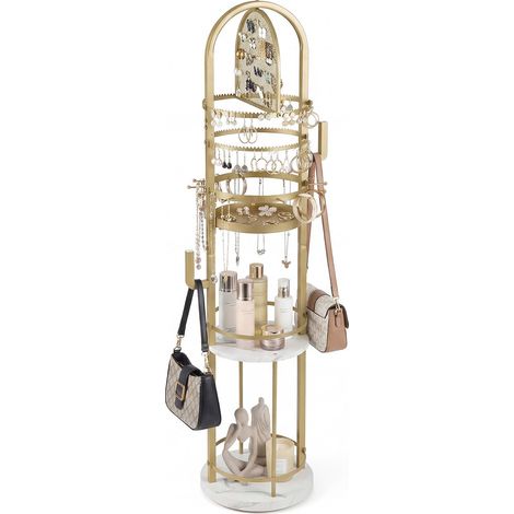 Expositor de joyas giratorio de 360 grados con soportes para pendientes y collares