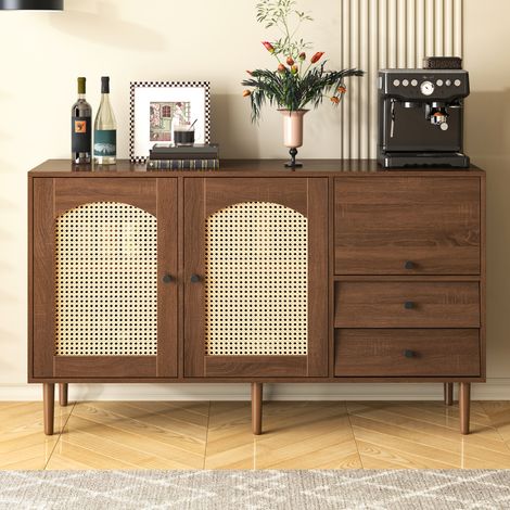 Buffet style campagne avec portes en rotin, 130 x 40 x 75,5 cm, HAVRYA (1/5)