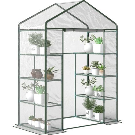 Gartengewächshaus mit 8 Regalböden, transparenter PVC-Abdeckung und Rolltür, 143 x 73 x 195 cm
