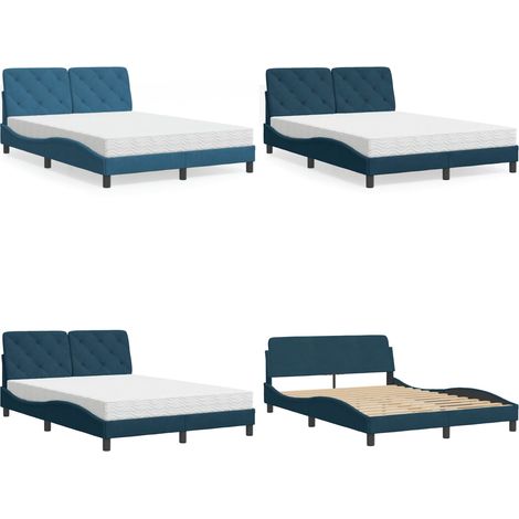 Lit avec matelas bleu 140x200 cm velours - Lit Double - Lit Plateforme - Lit Design - Lit Velours - Literie - Home & Living (1/5)