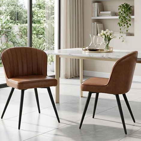 Wahson Dining Chairs 2Pcs in PU Leather Modern Kitchen Chairs with Shell Backrest for Kitchen Living Room Restaurant, Brown (1/5)