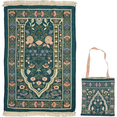 Tapis de prière en chenille douce vert foncé, couverture de pèlerinage à pompons, moquette polyvalente pour chambre, table ou couloir, usage multiple. (1/5)