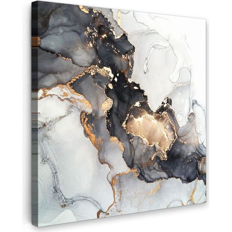 TABLEAU SUR TOILE Marbre - Noir - Blanc - Or - Luxe - Abstrait Tableau Chambre Adulte 90x90 cm