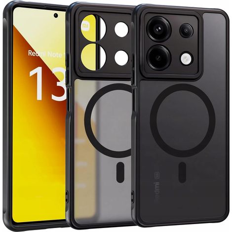 Funda MagSafe negra mate para Xiaomi Redmi Note 13 5G / Poco X6 + 2 protectores de cristal (1/5)