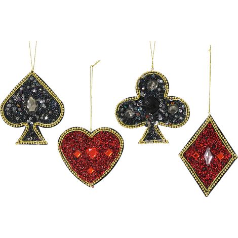 Simboli Carte decorazione appendibile Glitter Rosso/Nero modello assortito H11cm
