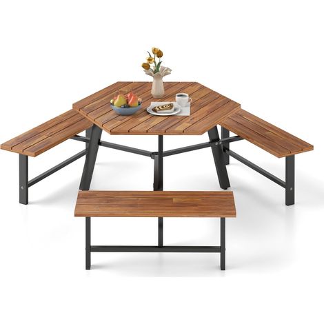 Picknicktisch-Set aus Akazienholz für 6 Personen mit Schirmloch