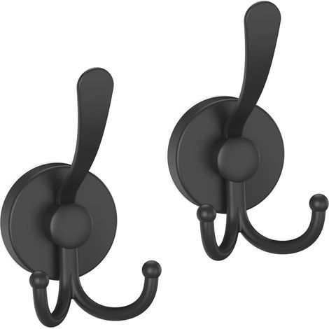 Ganchos con ventosa, gancho doble grande, para duchas de interior, juego de 2, negro (1/5)