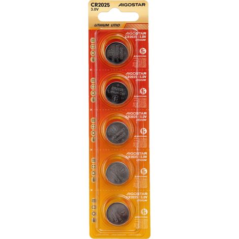 Batteria bottone Aigostar 3V CR2025 Litio confezione da 5 pile