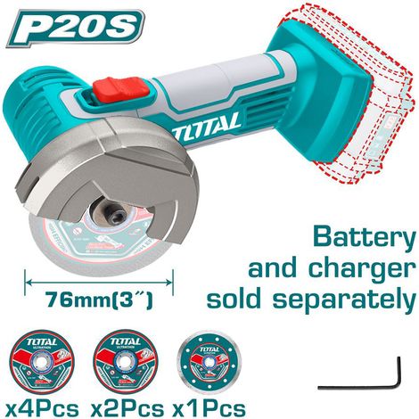 SMERIGLIATRICE ANGOLARE MINI 76mm 20V +7 DISCHI BATTERIA NON INCLUSA TOTAL