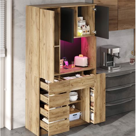 Aparador alto 105x40x185 cm de paneles de madera multicolor con almacenaje para cocina FloraGrace (1/5)