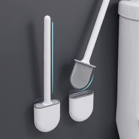 1PCS Brosse WC Silicone et Supports Toilettes Profondeur,Balayette avec Long Manche en Plastique Antidérapant et Poils Flexibles,Brosse Toilette avec Support à Séchage Rapide (1/4)