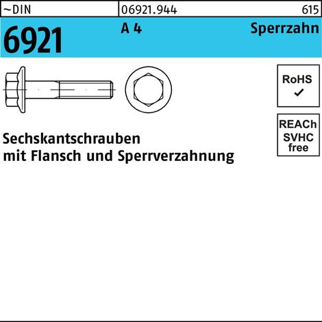 Vis à tête hexagonale DIN 6921 bride M8x 30 A 4 denture de blocage 200 pièces