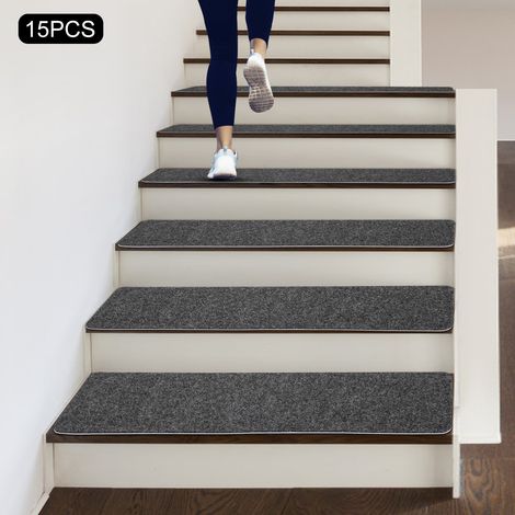 Treppenstufenteppich, große selbstklebende Filz-Treppenmatten für Innenräume, 15-teilig, Treppenstufenteppich, Treppenmatten, Produktgröße (BxL): 20,3x76 cm