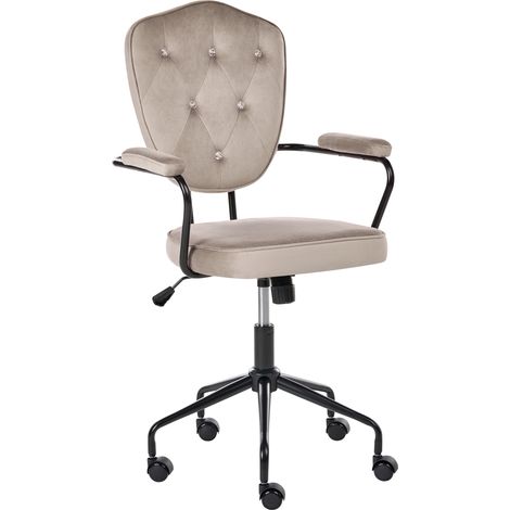 Silla de oficina tapizado de terciopelo giratoria asiento y respaldo ajustable con capitoné con cristales gris pardo Velisse